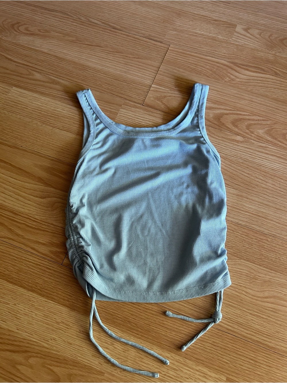 Princess Polly Light Blue Ribbed Ruched Top Size 6